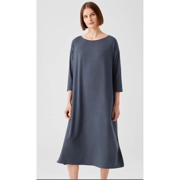 NWT Eileen Fisher XL Fine Jersey Boatneck Ocean Blue Tencel Lyocell Blend Boxy - Picture 1 of 10